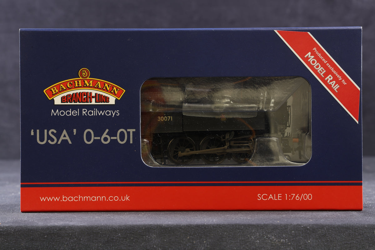 Bachmann OO MR-106 USA Class 0-6-0T &#39;30071&#39; BR Black Late Crest, Excl. Model Rail, Weathered