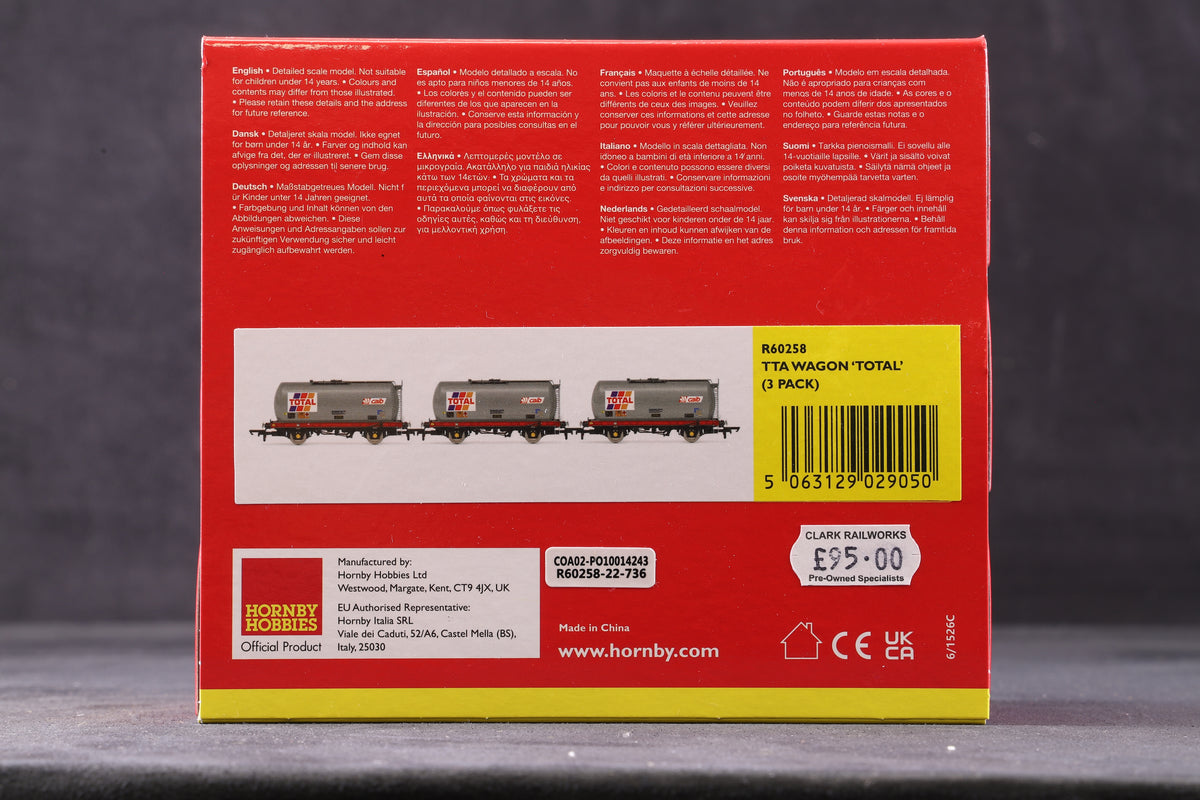 Hornby OO R60258 Pack Of 3 TTA Wagons &#39;Total&#39; Inc &#39;58236, 58237 &amp; 58238&#39;