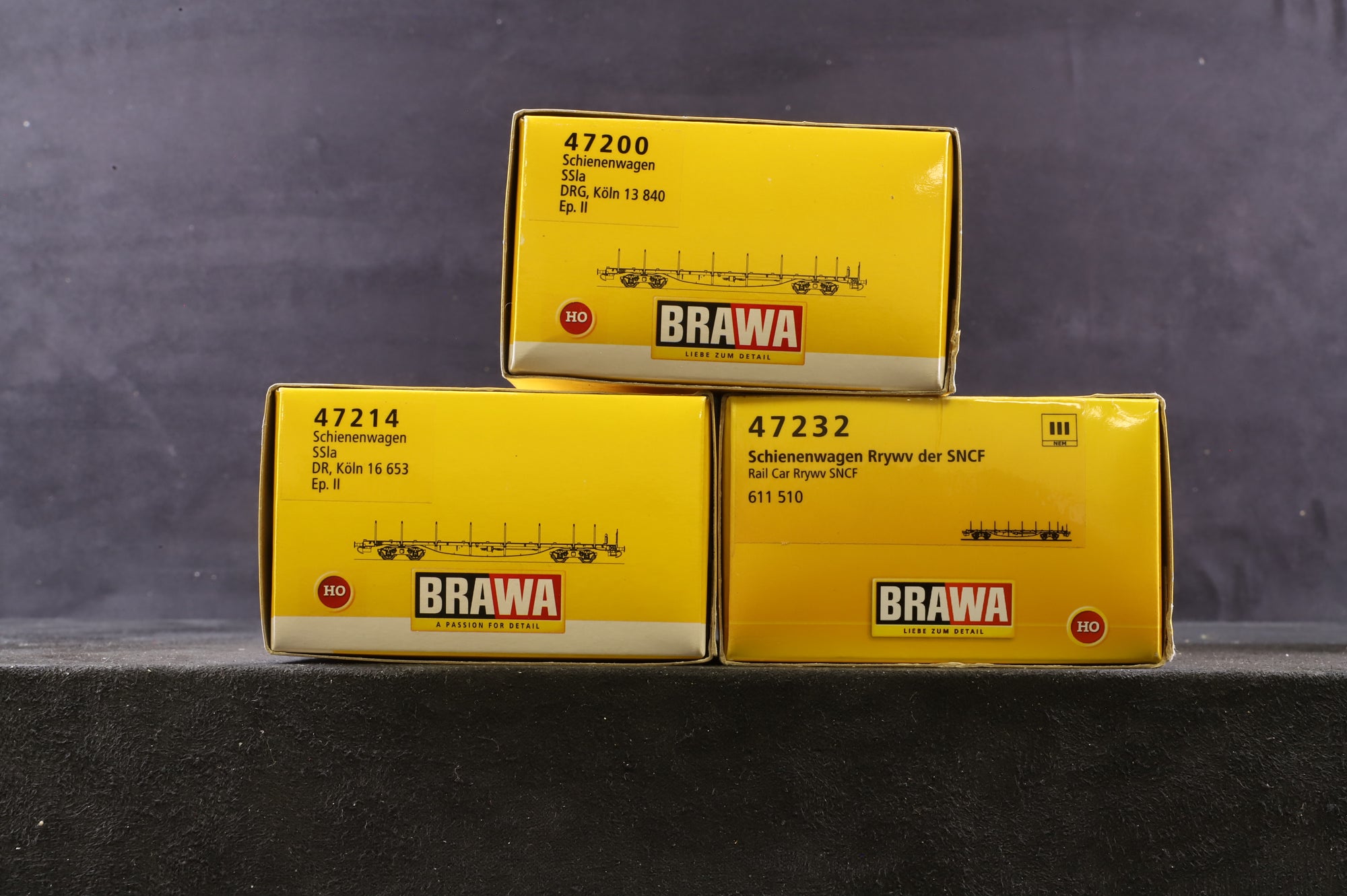 Brawa HO Rake of 3 Schienenwagens, Inc.47200, 214 & 232