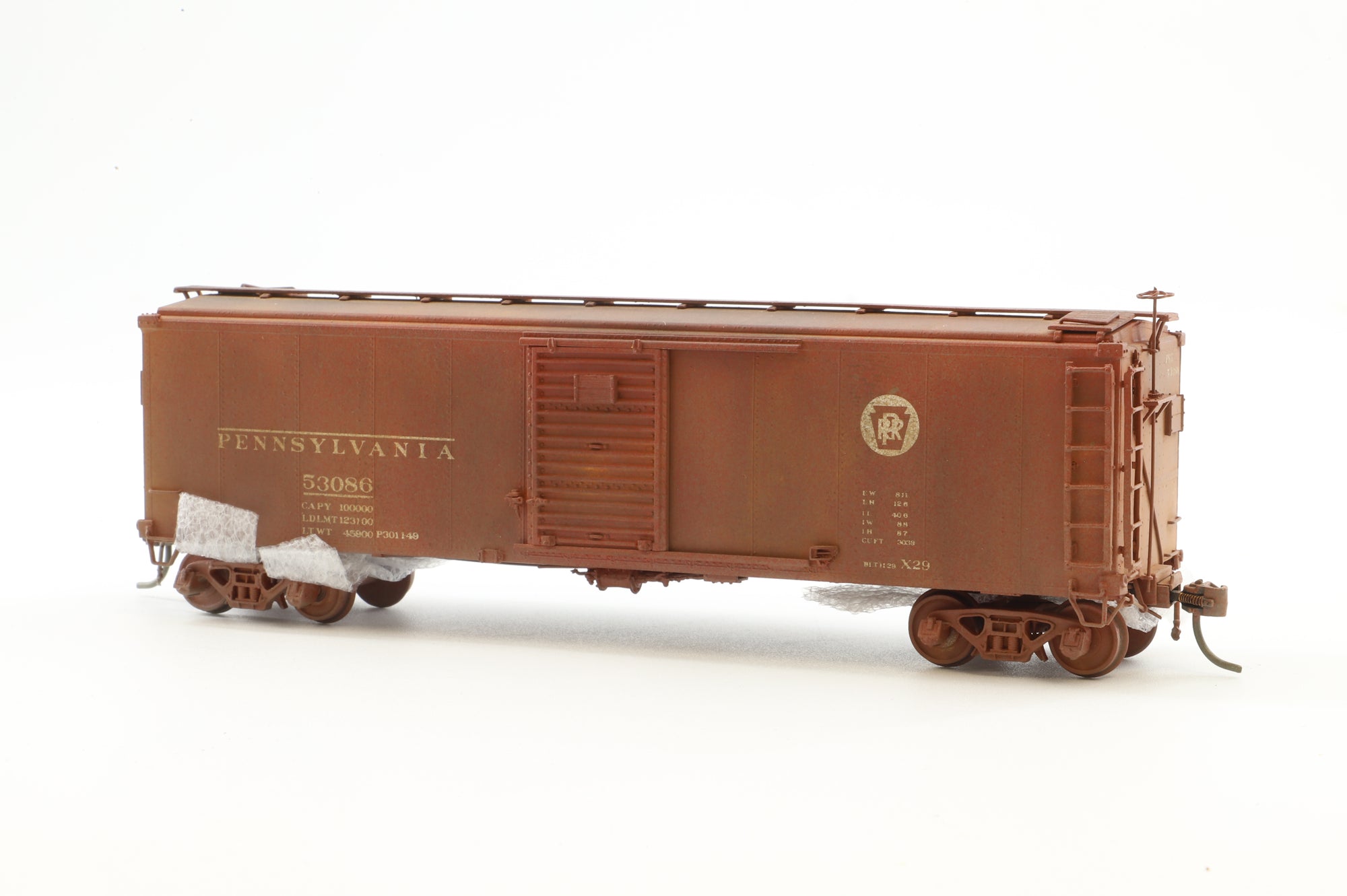 Overland Models HO Brass OMI-3013 PRR X-29 Boxcar Corrugated Plain Ends Weathered