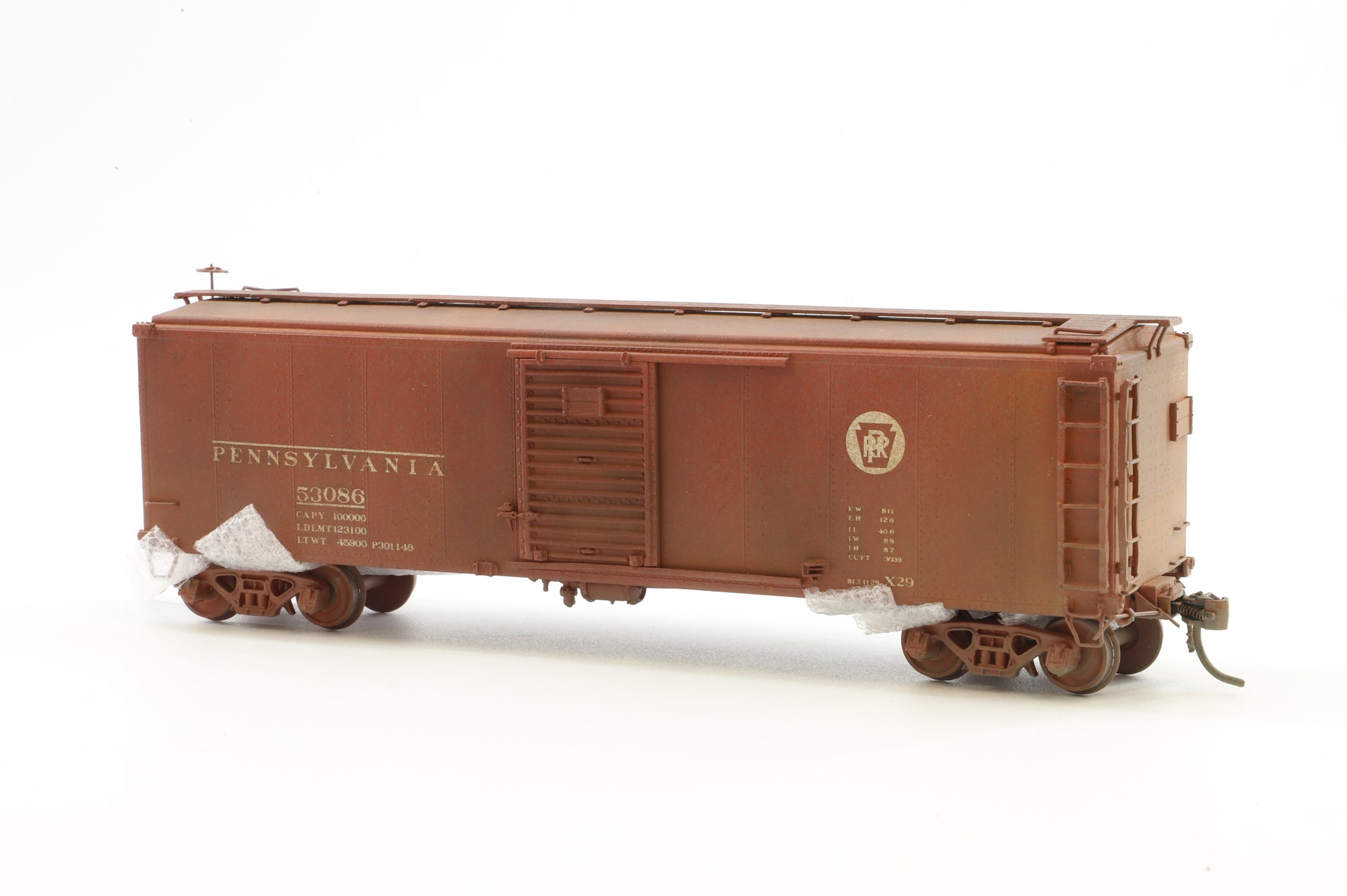 Overland Models HO Brass OMI-3013 PRR X-29 Boxcar Corrugated Plain Ends Weathered