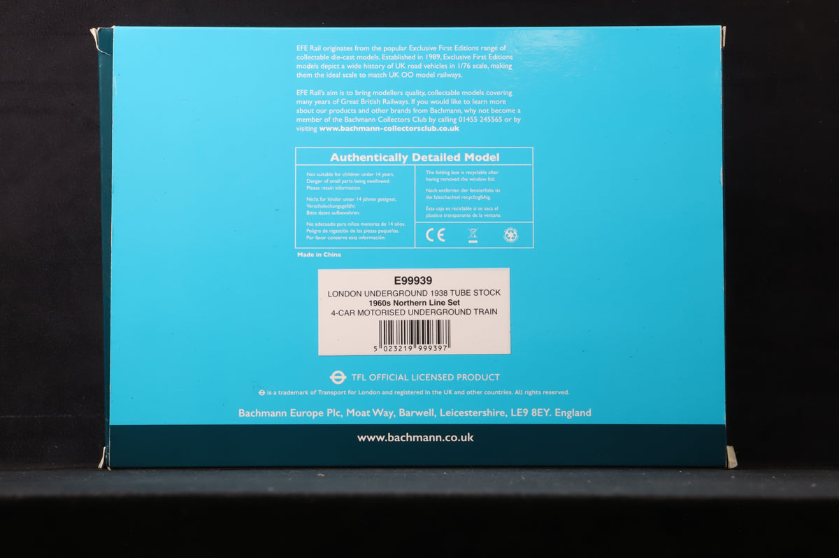 EFE Rail OO E99939 1938 Northern Line Tube Stock 4 Car EMU in 1960s London Transport Red