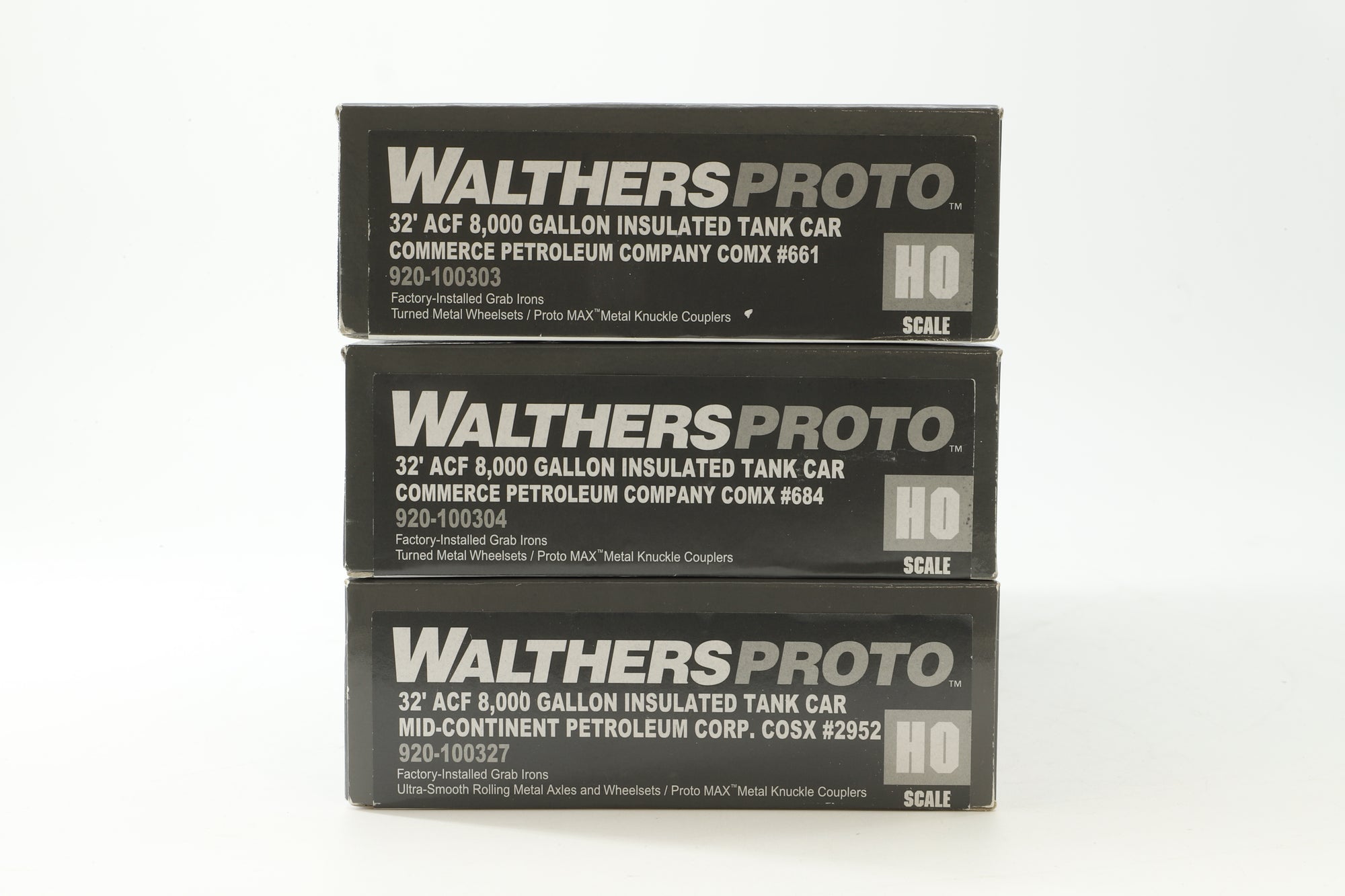 Walthers Proto Rake of 3 32' ACF 8,000 Gallon Insulated Tank Car in Assorted Petroleum Co. Liveries
