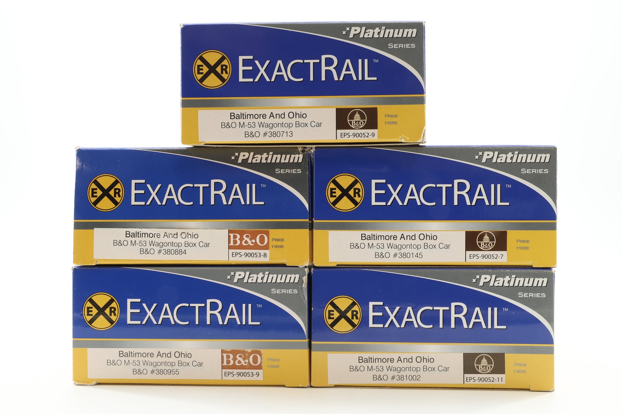 Exact Rail HO Rake Of 5 B&O M-53 Wagontop Box Cars Inc. EPS-90052-7, -11, -9, -8 & -9