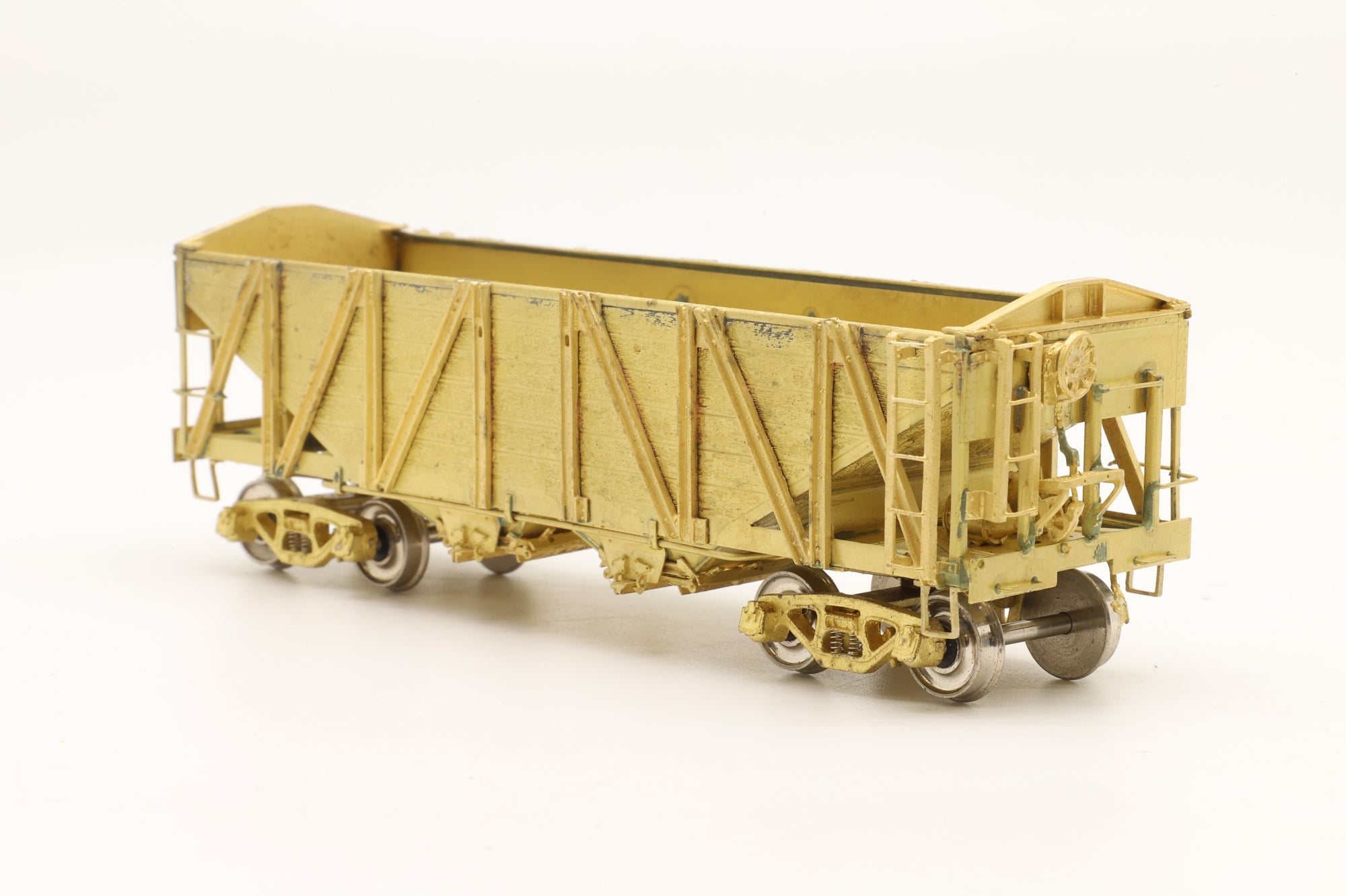 Old & Weary Car Shop HO Brass 1000 2 Bay Composite Hopper With Wood End Bracing Wood Slope Sheets Unpainted