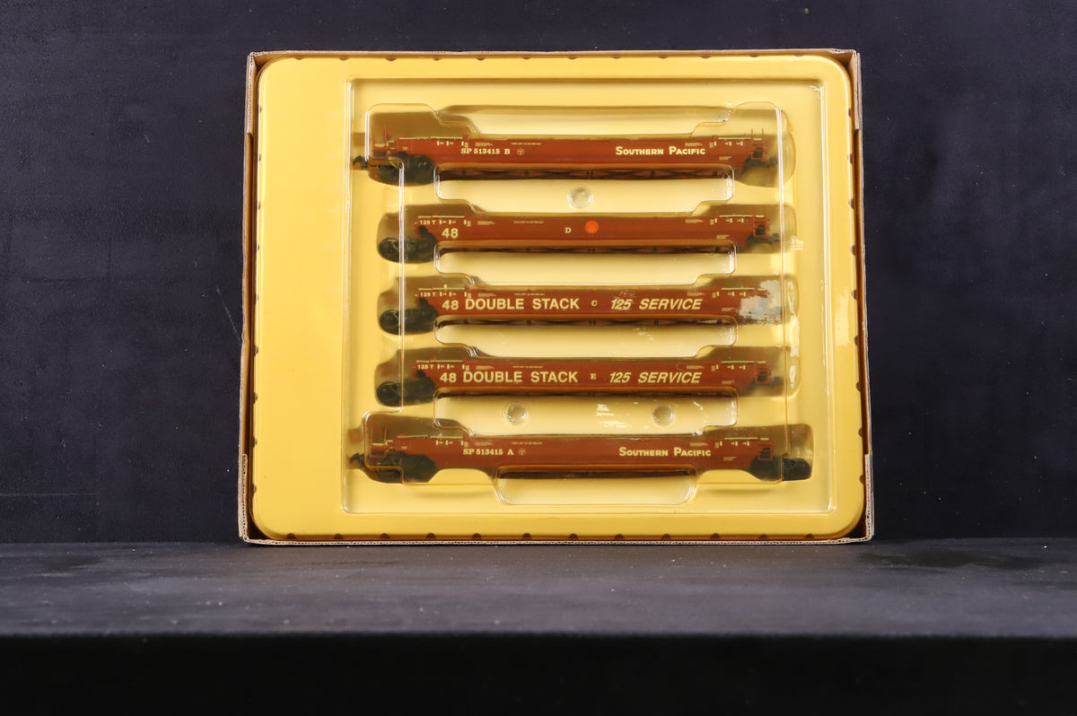 Con-Cor HO 000-001952(02) Pack of 5 Twin Stack Container Wagons in Southern Pacific Livery