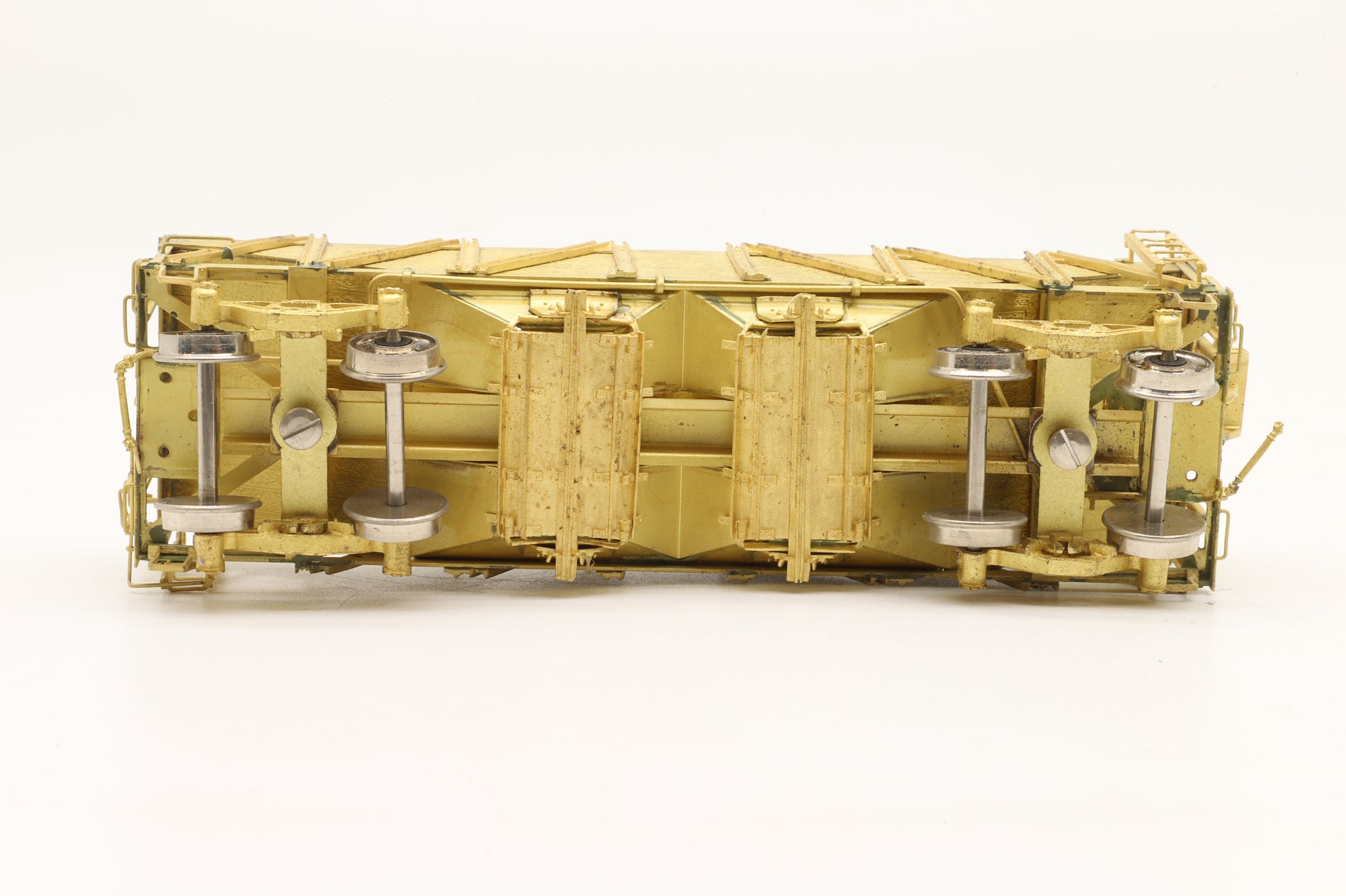Old & Weary Car Shop HO Brass 1000 2 Bay Composite Hopper With Wood End Bracing Wood Slope Sheets Unpainted