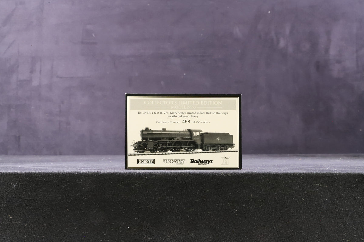 Hornby OO R3163 Class B17/6 61662 &#39;Manchester United&#39; in BR Lined Green w/ Late Crests - Heavily Weathered