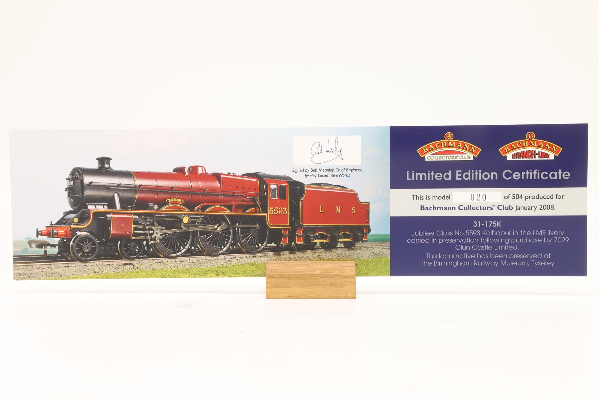 Bachmann OO 31-175K Jubilee Class 5593 'Kolaphur' Stanier Tender LMS Crimson, Bachmann Collectors' Club