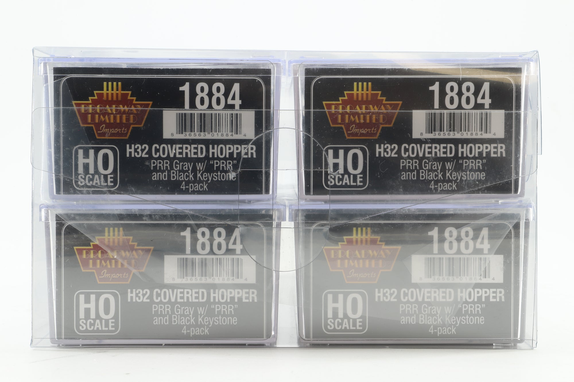 Broadway Limited HO 1884 Pack Of 4 H32 Covered Hopper PRR Black Keystone Wagons