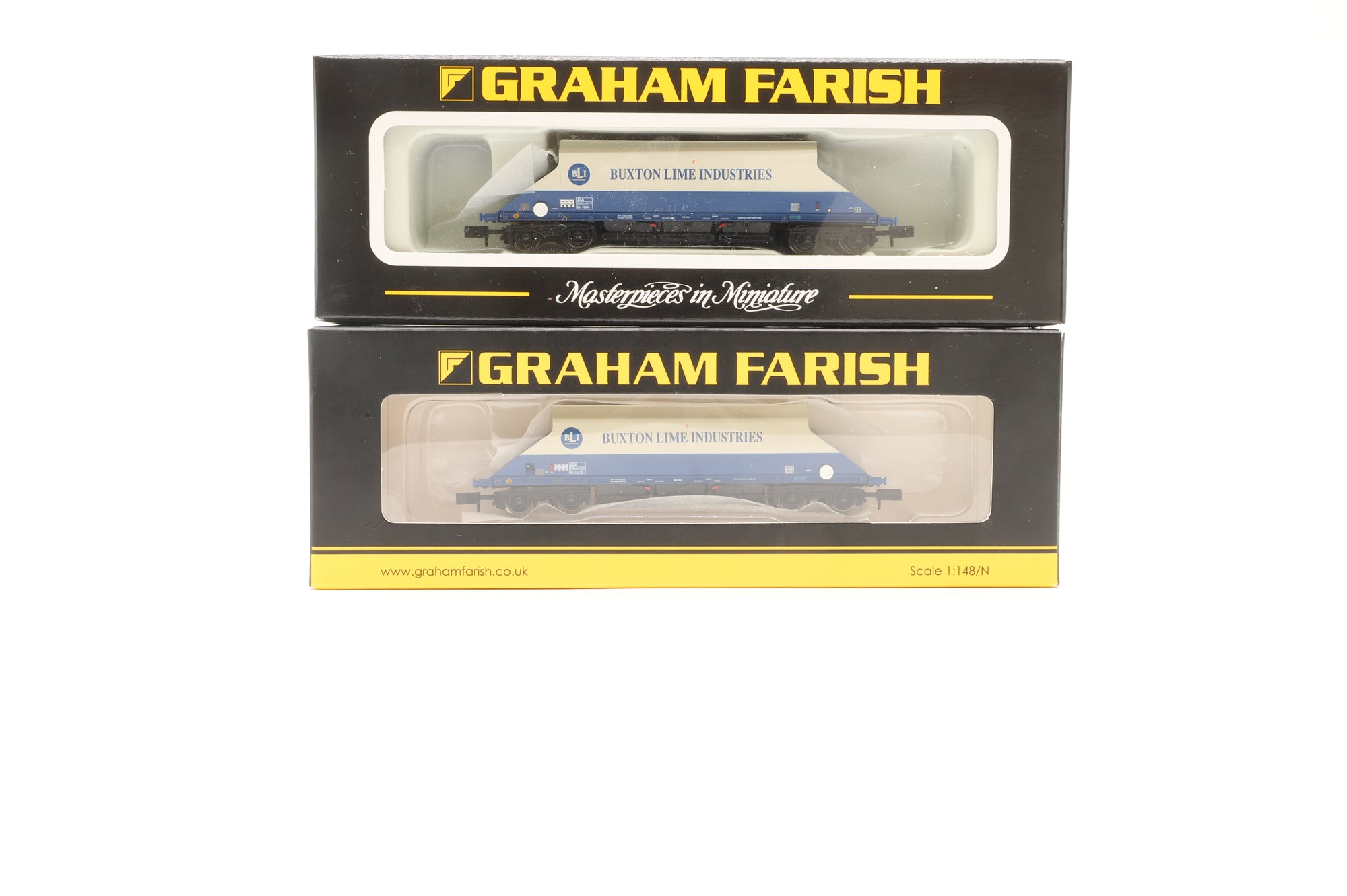 Graham Farish N 377-101&101A Pair of 90T GLW JGA Bogie Hopper 'Buxton Lime Industries'
