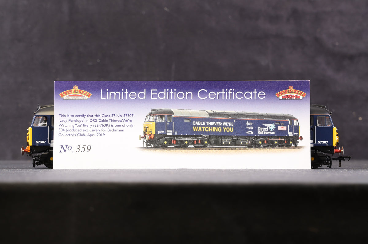 Bachmann OO 32-763K Class 57 &#39;57307&#39; &#39;Lady Penelope&#39; DRS &#39;Cable Thieves: We&#39;re Watching You&#39; Excl. Collectors Club, Ltd Ed 359/ 504