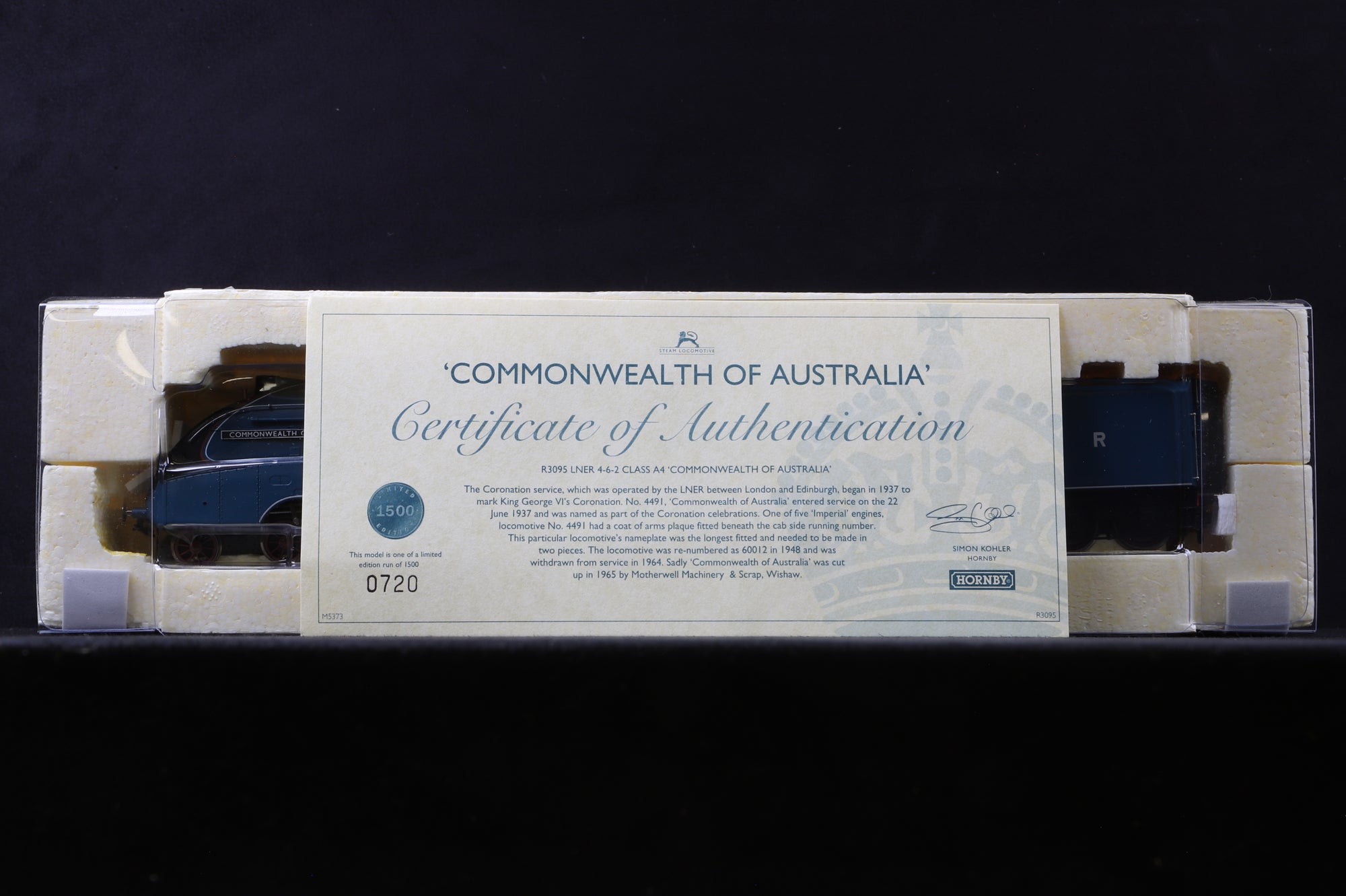 Hornby OO R3095 Class A4 '4491' 'Commonwealth Of Australia' LNER Garter Blue Ltd Ed 720/ 1500