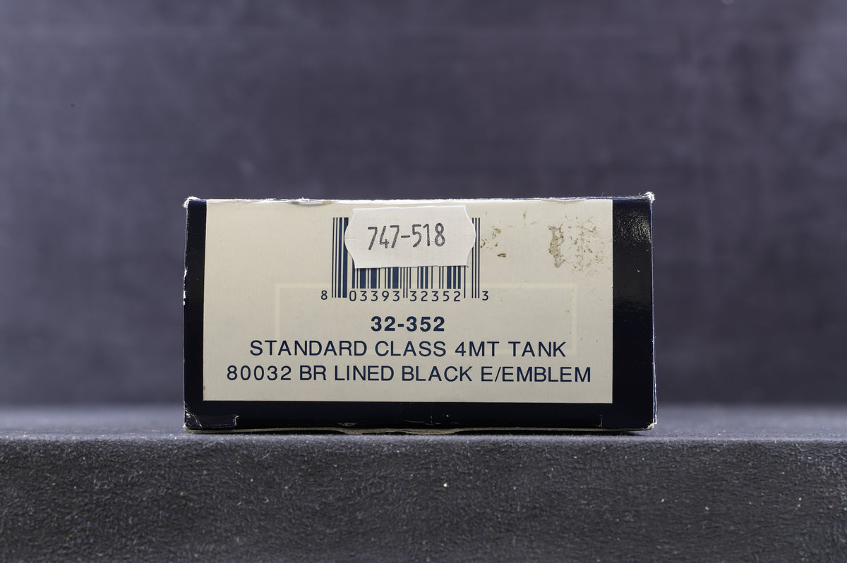 Bachmann OO 32-352 Standard Class 4MT Tank &#39;80032 BR Lined Black Early Emblem