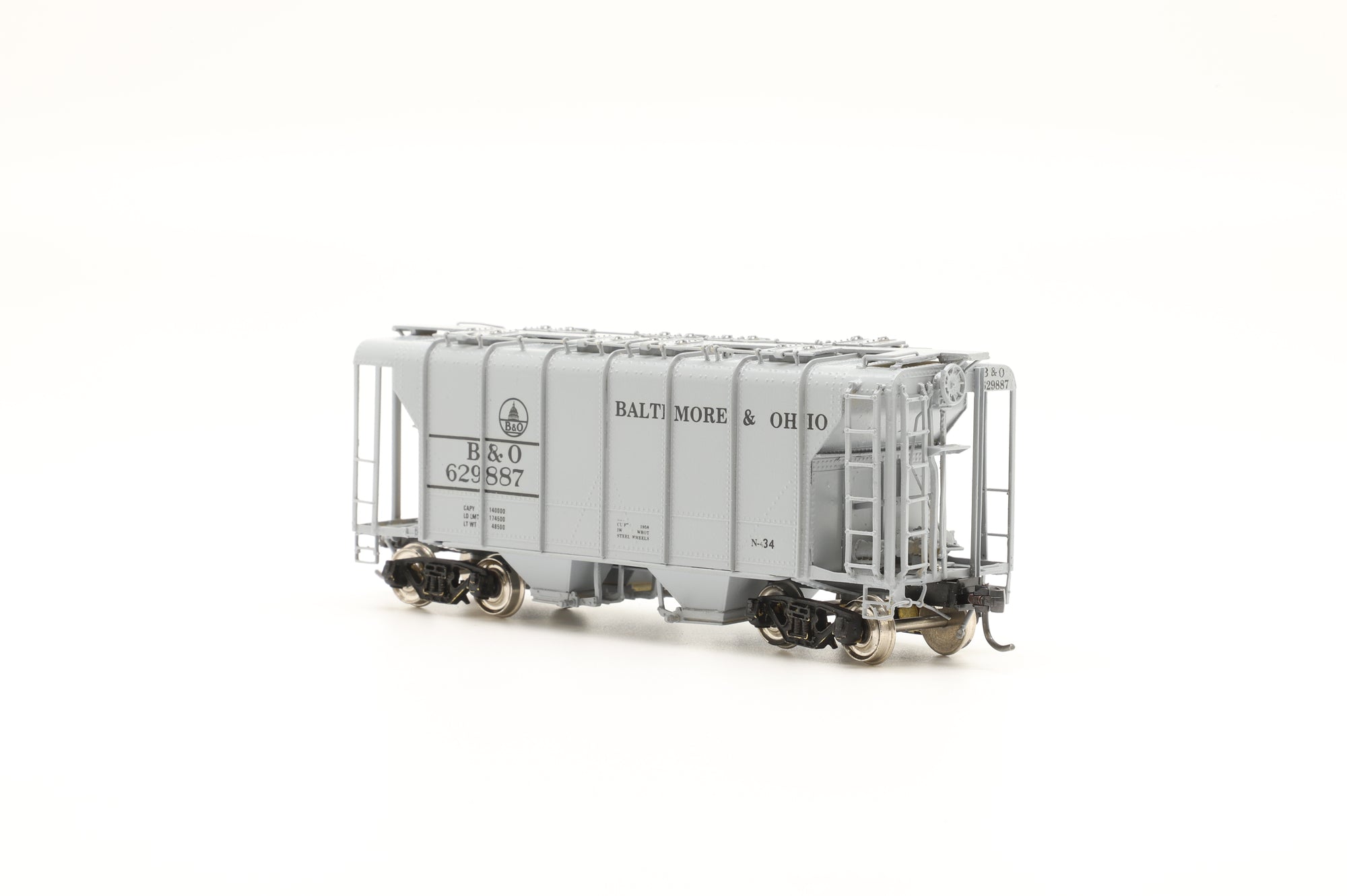 Overland Models HO Brass B&O N-34 Covered Hopper Wagon Top Type