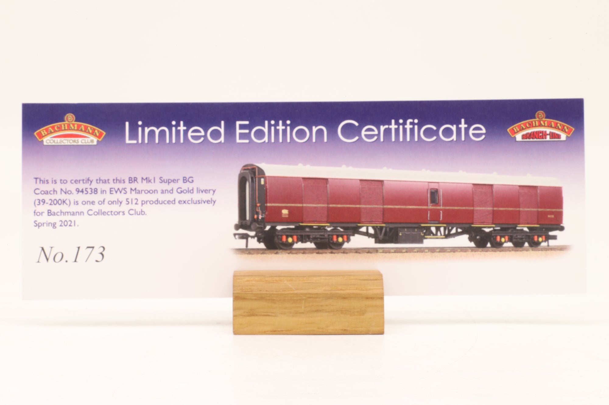 Bachmann OO 39-200K BR Mk1 NQA Super BG Full Brake EWS Lined Maroon Ltd Ed 173/ 512