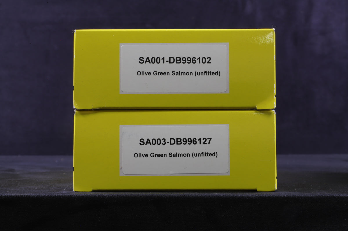 Flangeway OO Pair of Olive Green Salmon Wagons (Unfitted), Inc. SA001-DB996102 &amp; SA003-DB996127