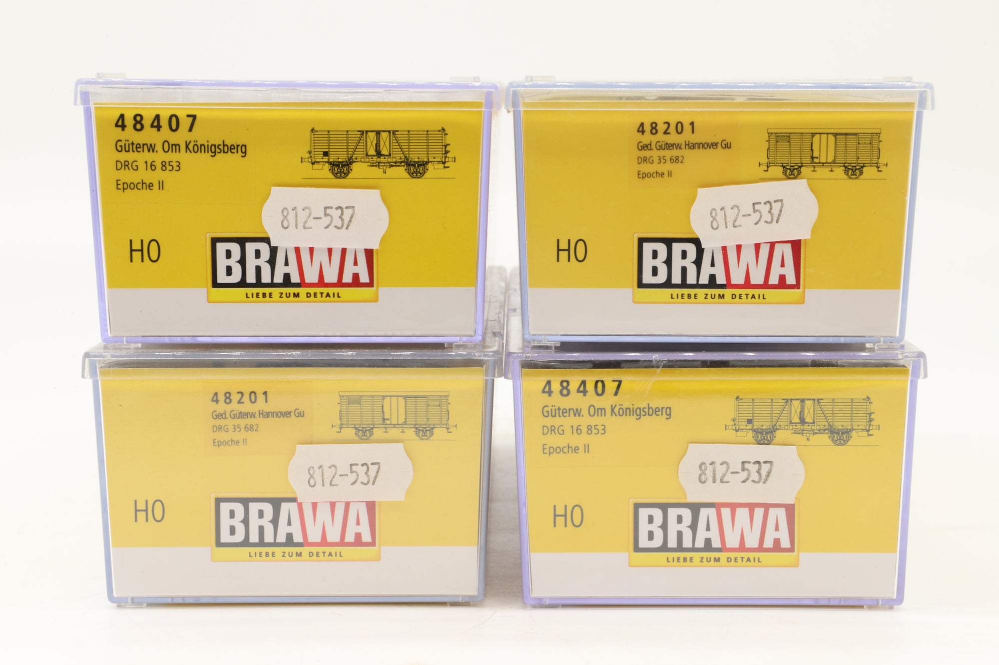 Brawa HO Rake of 4 DRG Guterwagens Inc. 2 x 48201 & 2 x 48407