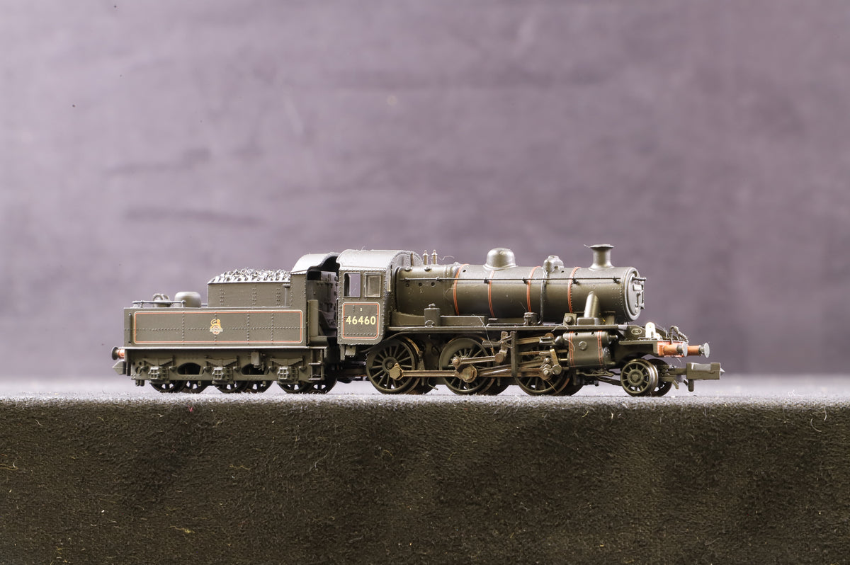 Graham Farish N 372-629 Ivatt Class 2MT 2-6-0 &#39;46460&#39; BR Lined Black E/Emblem, Weathered, DCC Fitted