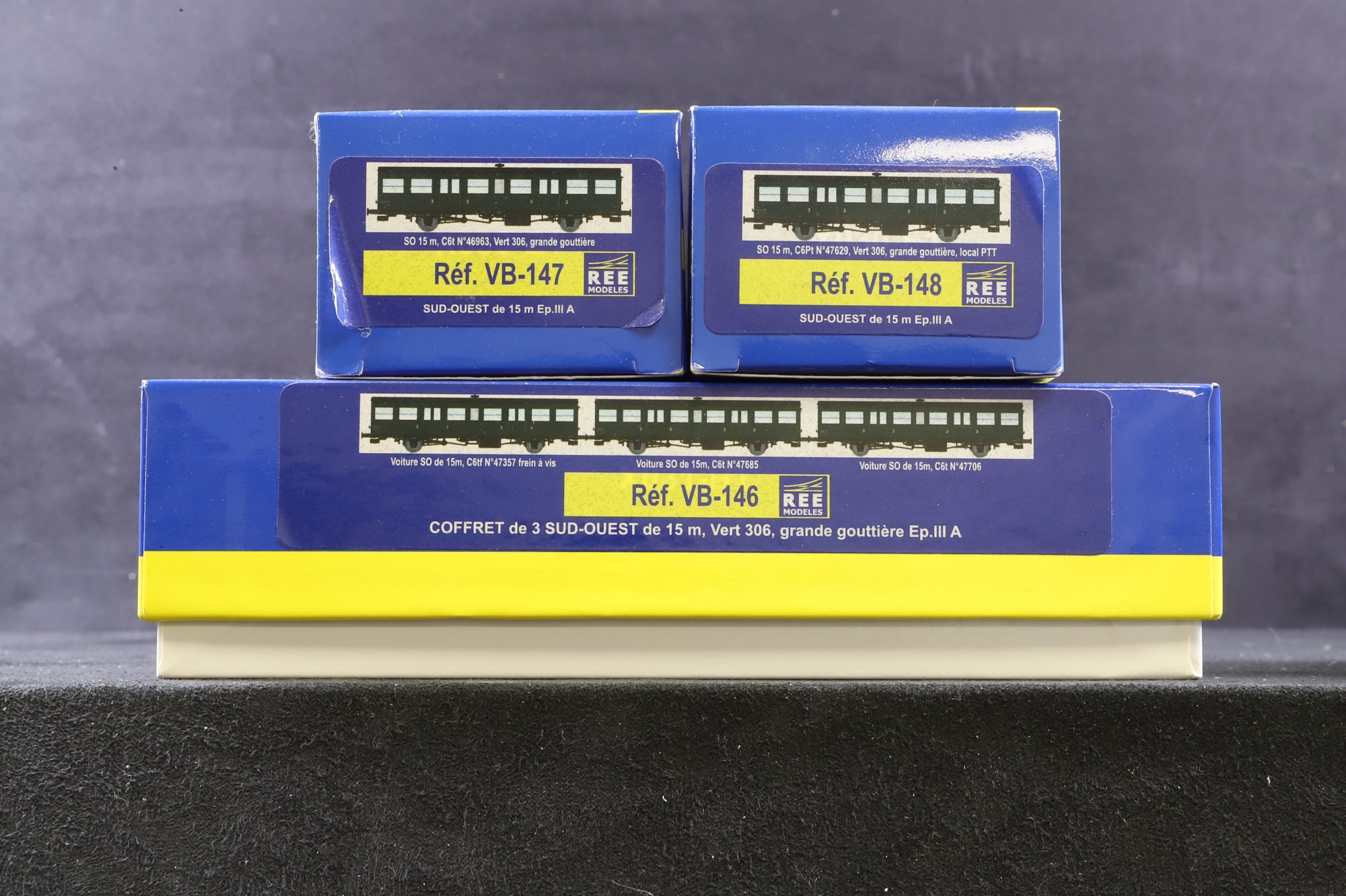 Ree Models HO Rake of 5 SUD-OUEST Vert 306 Coaches, Inc. VB-146, 147 & 148