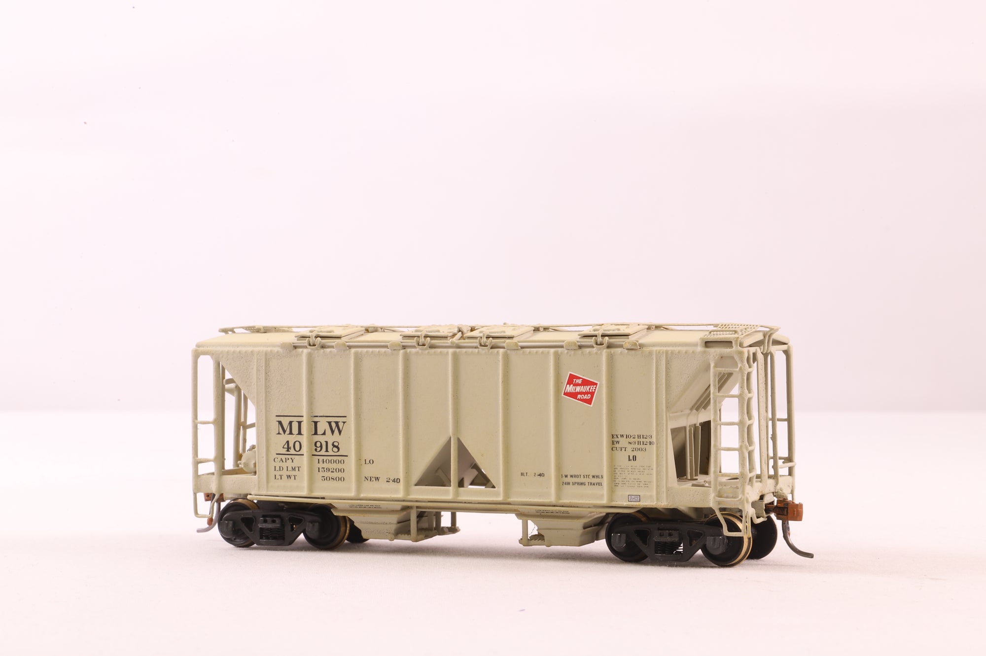 Pecos Ricer Brass HO Brass ACF 34' Covered Hopper Open Side Single handled Hatches MILW No.40918