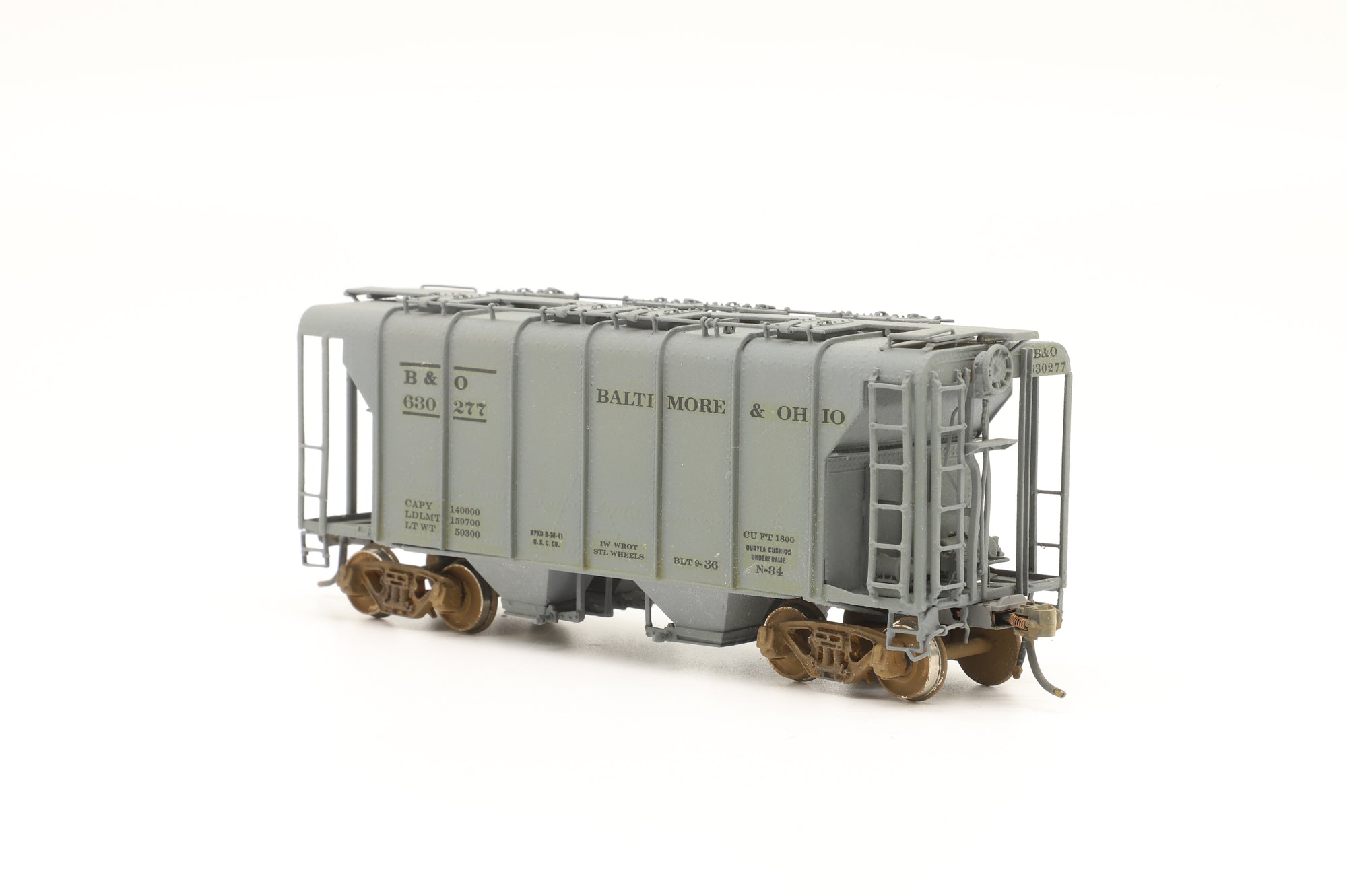 Overland Models HO Brass B&O N-34 Covered Hopper Wagon Top Type, Weathered