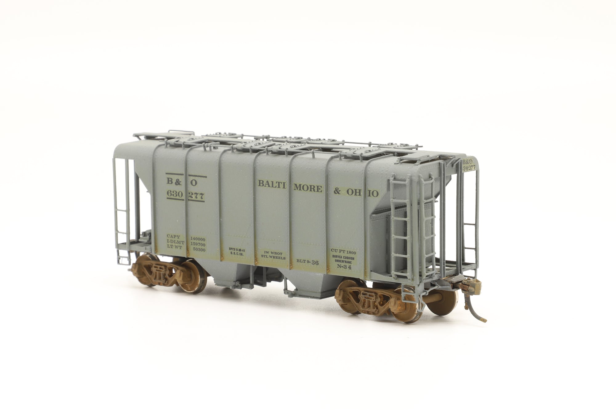 Overland Models HO Brass B&O N-34 Covered Hopper Wagon Top Type, Weathered
