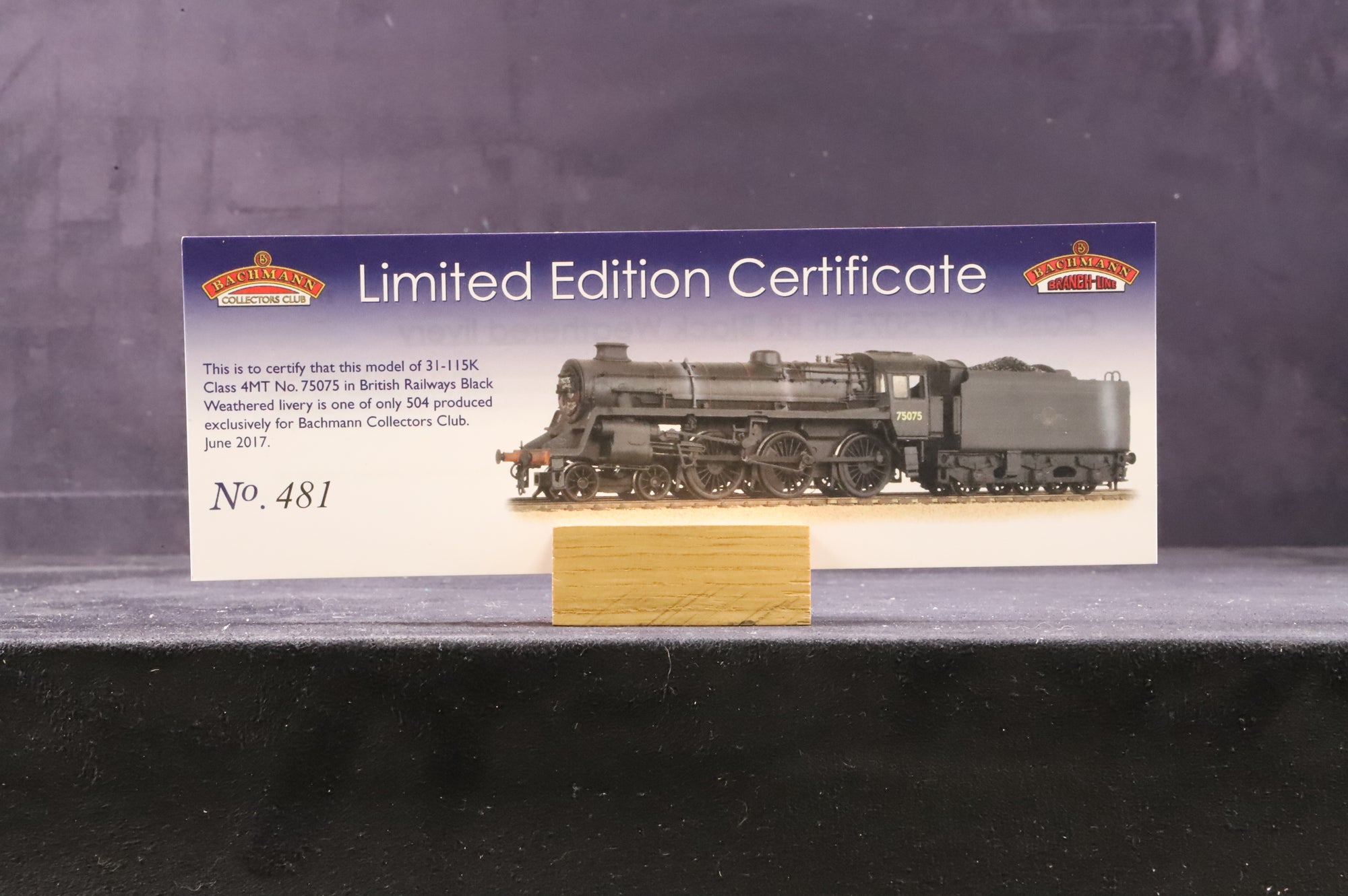 Bachmann OO 31-115K Standard Class 4MT '75075' BR Black L/C Weathered Ltd Ed 481/ 504