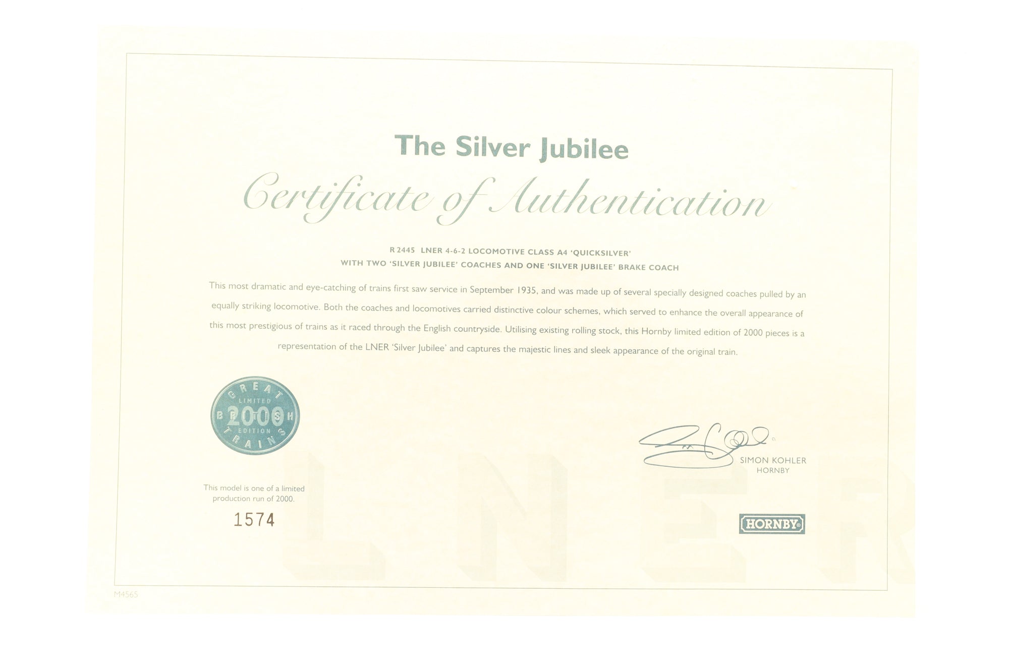 Hornby OO R2445 Silver Jubilee Train Pack Ltd Ed 1574/ 2000