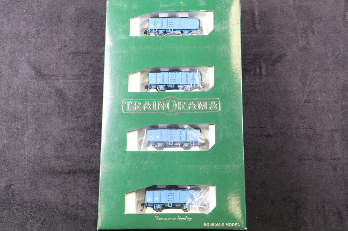 Trainorama HO Pack of 4 RU Wheel PTC Blue Wagons