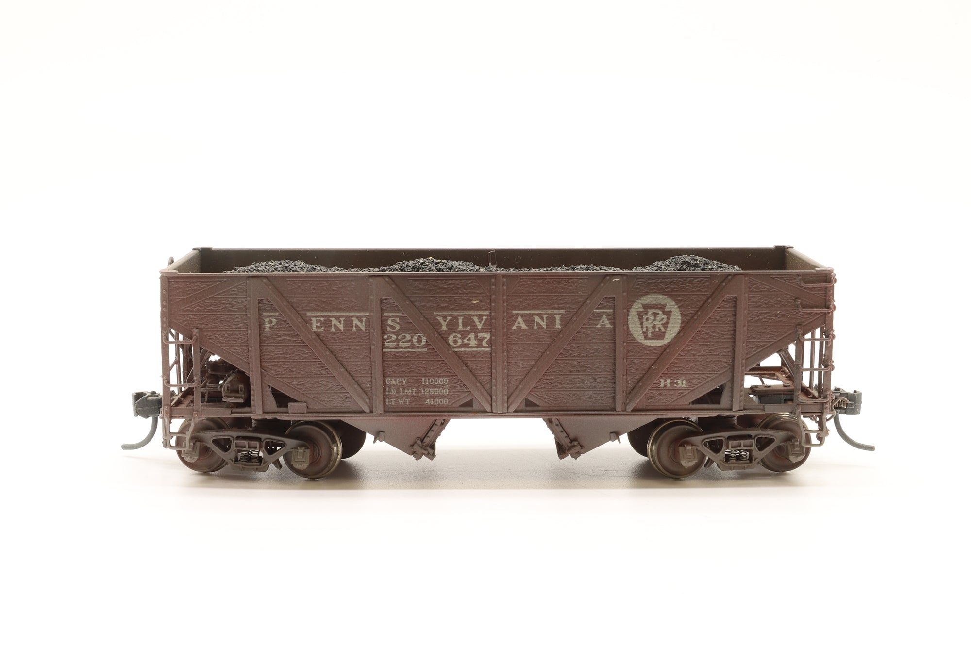Overland Models HO Brass OMI-3106 PRR H-31C Steel 2 Bay Hopper Painted & Weathered