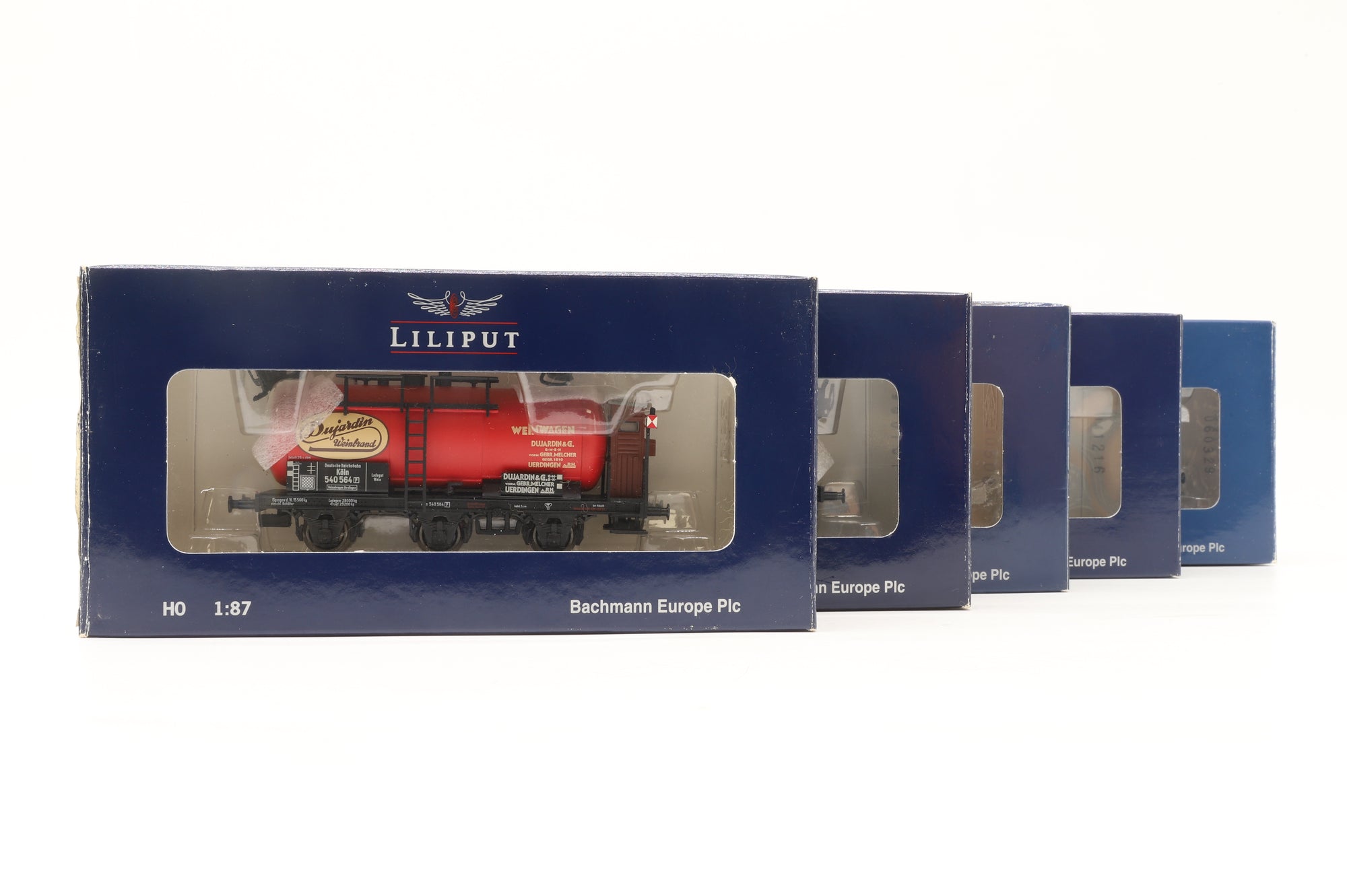 Liliput HO Rake Of 5 DRG Brown Box Vans Inc. L235431, L224802, L223030, L235495 & L235496