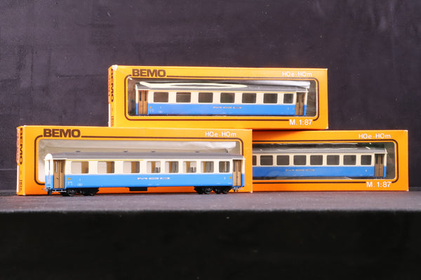 Bemo HOe-HOm Rake Of 3 MOB Blue & Cream Coaches Inc. 3290, 3291