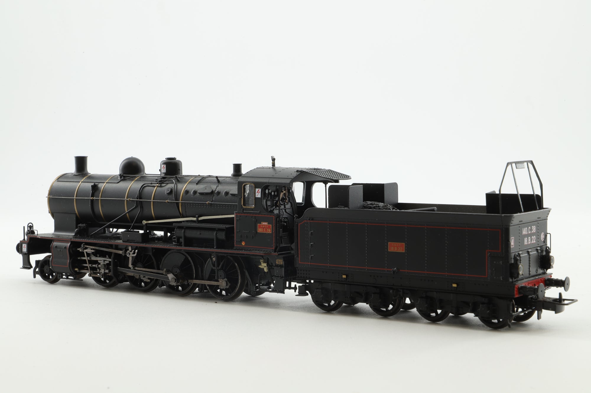 Jouef HO HJ2406S Loco 140 C 38 w/ Tender 18 B 22 in SNCF Lined Black - DCC Sound