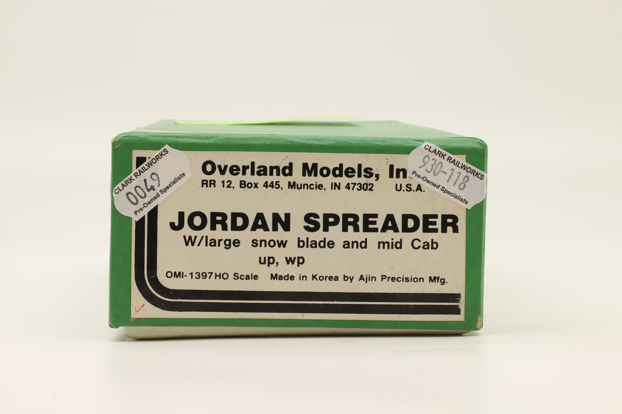 WORKSHOP Overland Models Inc. HO Brass Jordan Spreader W/Large Snow Blade & Mid Cab UP