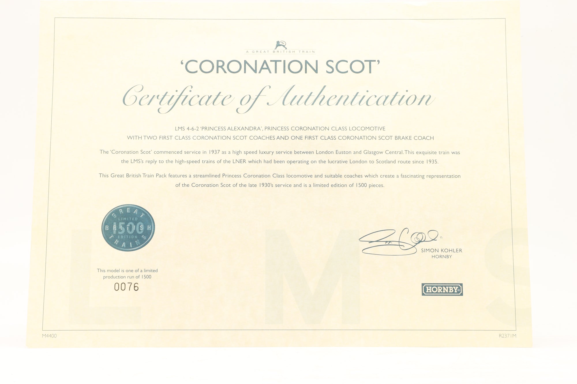 Hornby OO R2371M Coronation Scot Train Pack