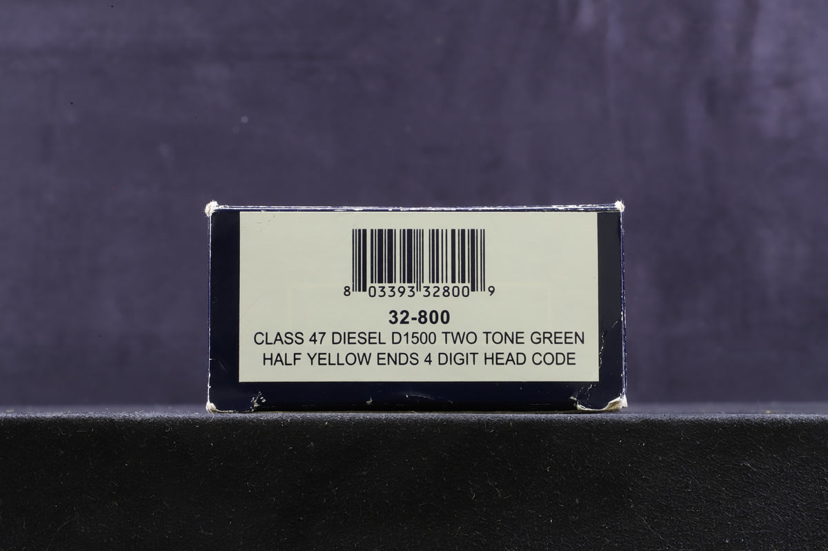Bachmann OO 32-800 Class 47 &#39;Diesel &#39;D1500&#39; Two Tone Green Half Yellow Ends 4 Digit Head Code DCC Fitted