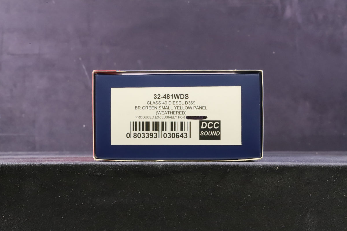 Bachmann OO 32-481WDS Class 40 D369 in BR Green w/ Small Yellow Panels &amp; White Stripe - DCC Sound &amp; Weathered