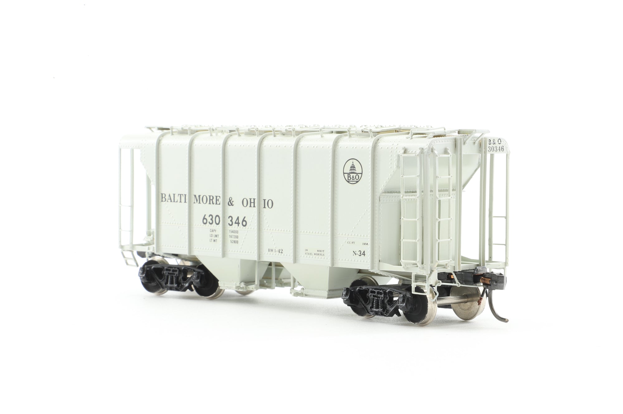 Overland Models HO Brass 1390 'N-34" Covered Hopper Wagons Top Type Baltimore & Ohio No.603346