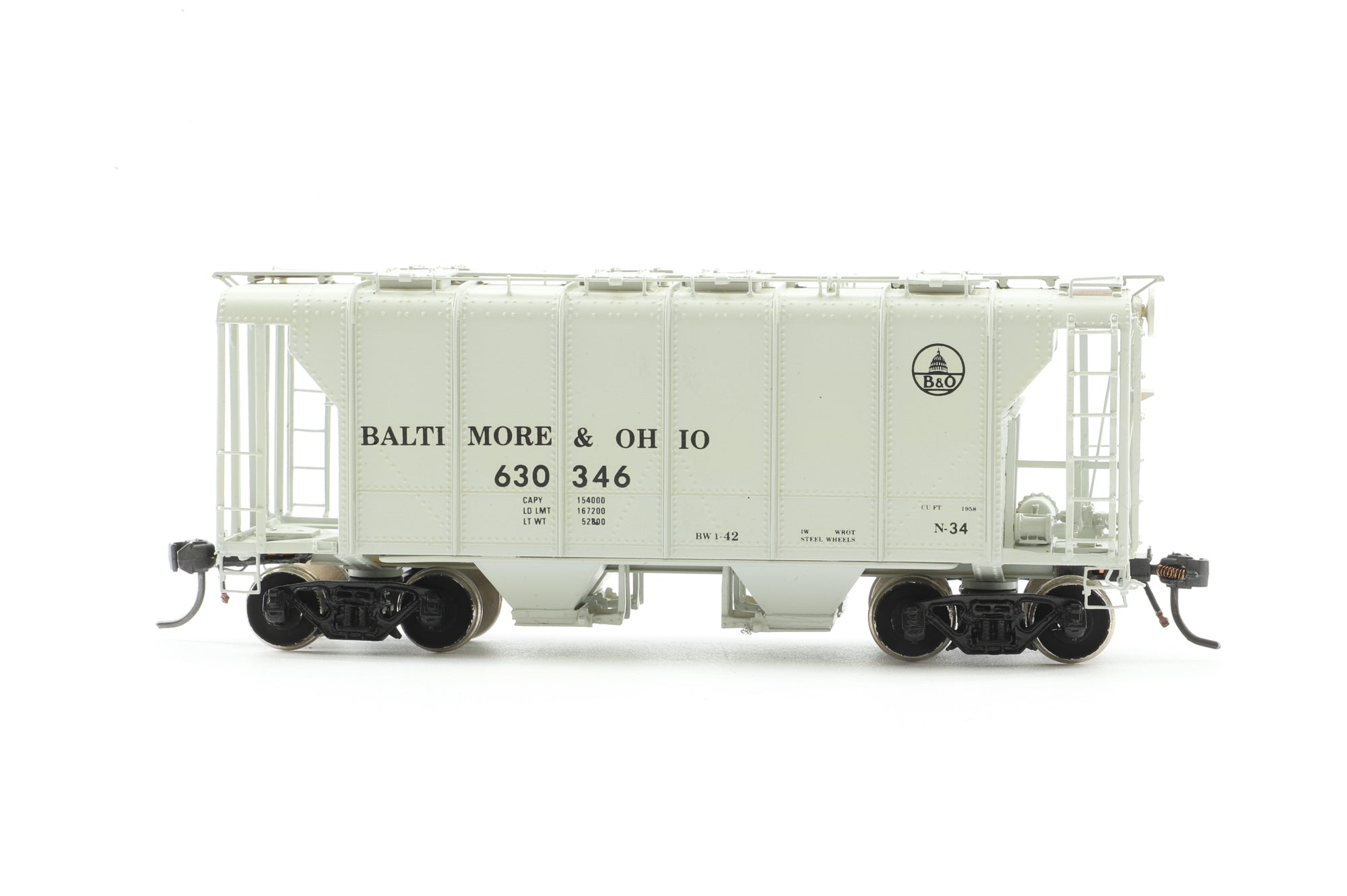 Overland Models HO Brass 1390 'N-34" Covered Hopper Wagons Top Type Baltimore & Ohio No.603346