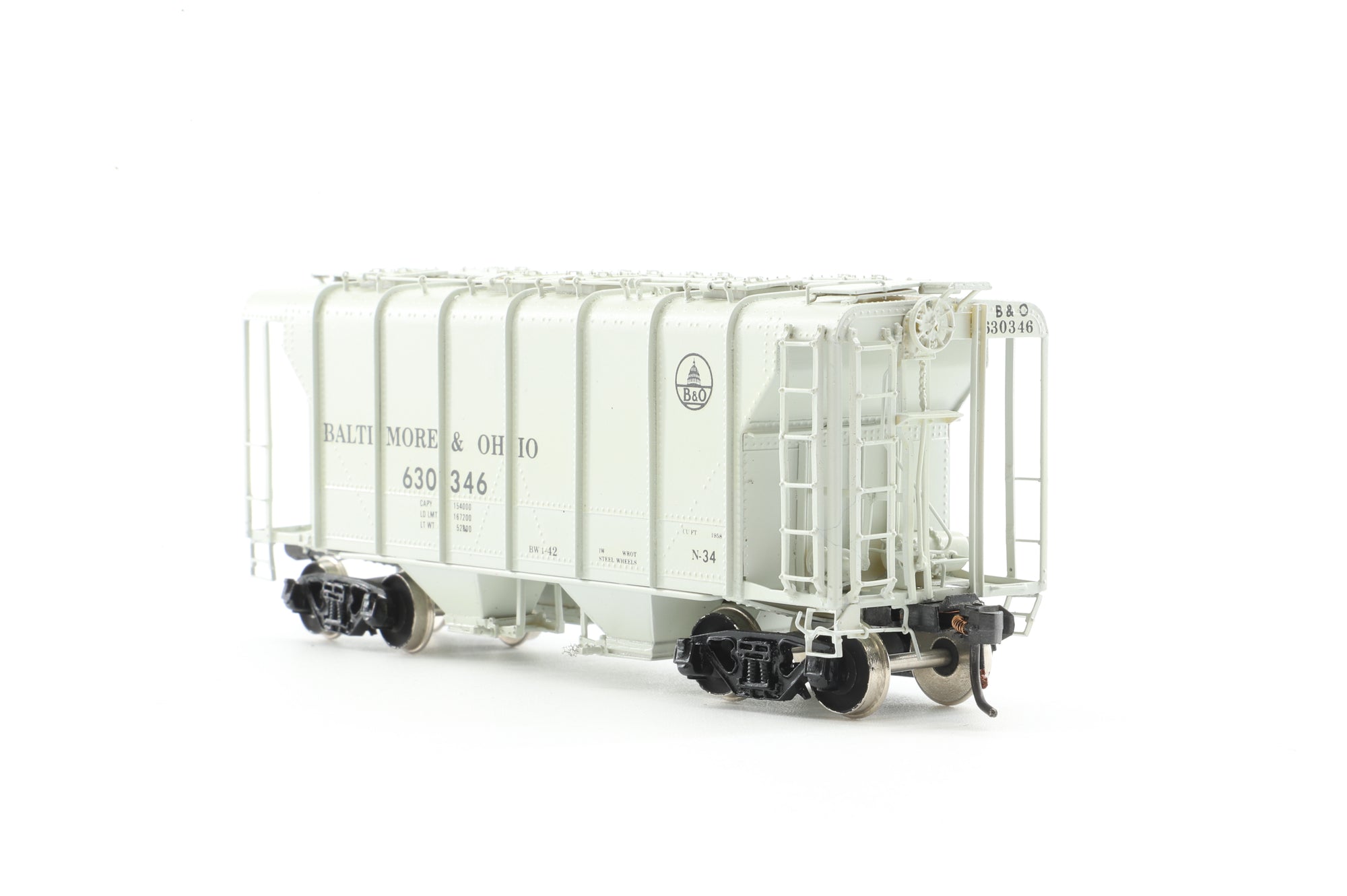 Overland Models HO Brass 1390 'N-34" Covered Hopper Wagons Top Type Baltimore & Ohio No.603346