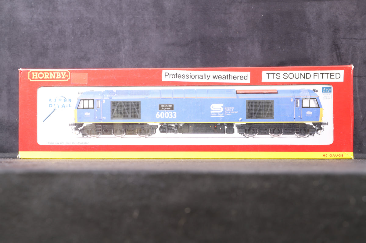 Hornby OO R3051 Class 60 Diesel Locomotive &#39;60033&#39; &#39;Tees Steel Express&#39; EWS Weathered, DCC Sound