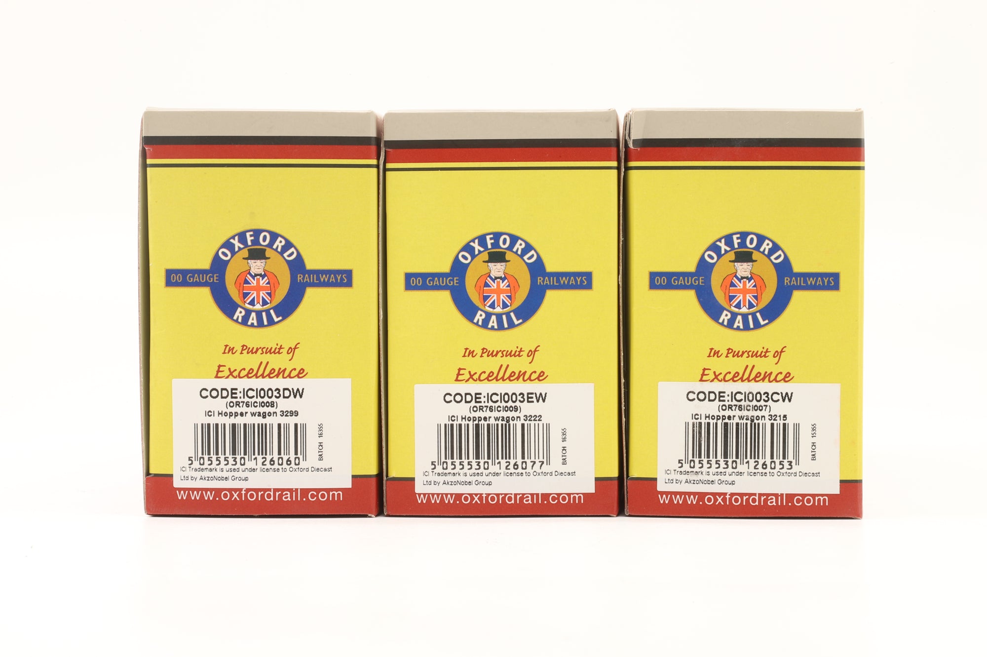 Oxford Rail OO Rake of 3 ICI Hoppers 3299/3222/3215 - Heavily Weathered