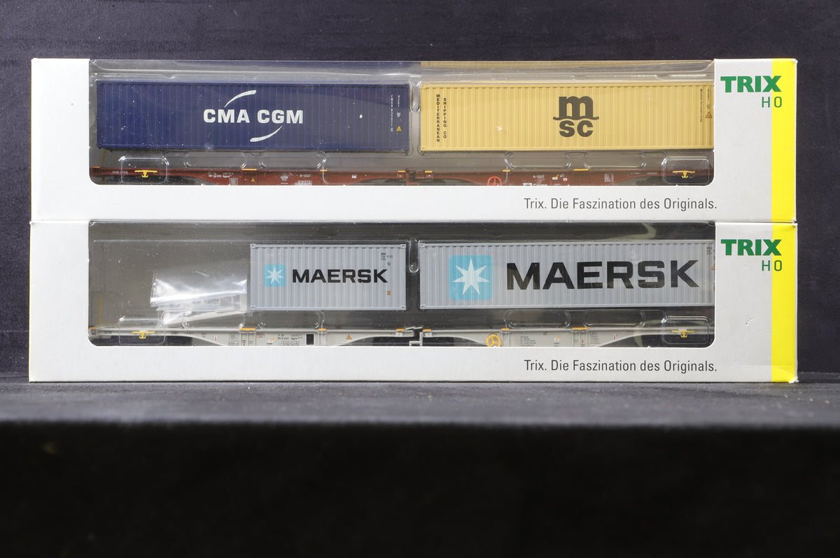 Trix HO 24800(1) Pack Of 2 Flat Wagons &amp;  Containers