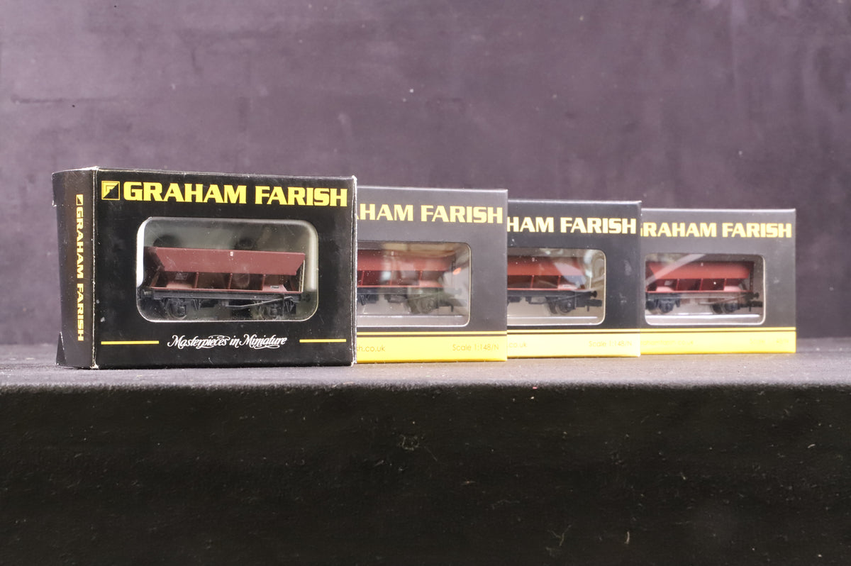 Graham Farish N Rake Of 4 HEA/ HSA Hopper Wagons BR Bauxite Inc. 373-502A, 502B &amp; 502Cx2