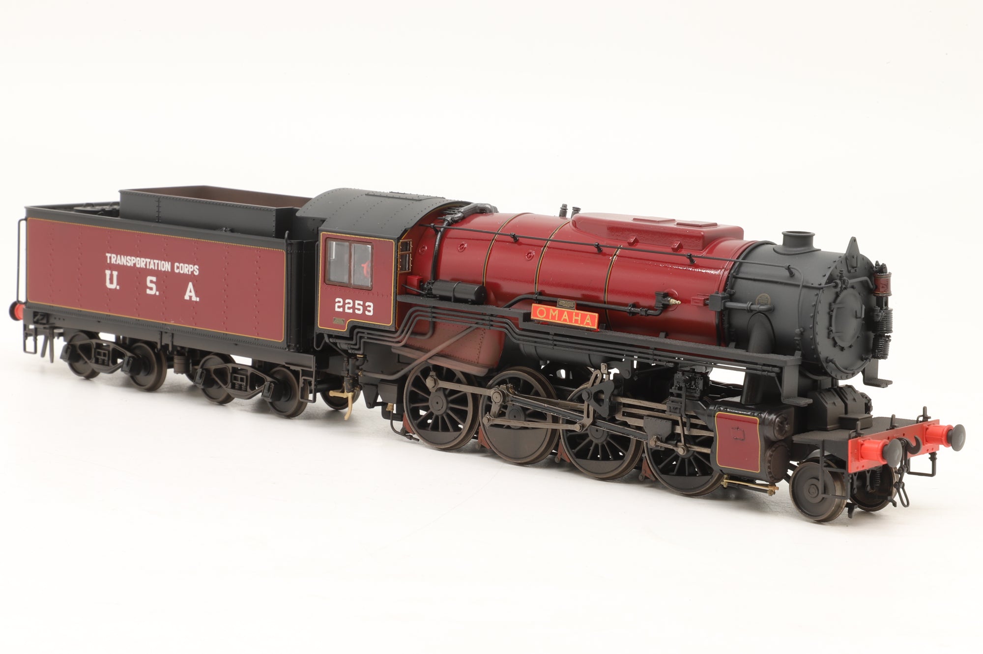 Rapido OO Gauge 926008 USATC S160 2-8-0, ‘2253’, Omaha, Maroon w/Transportation Corps USA on Tender (As preserved) Lightly Weathered & Gloss Finish