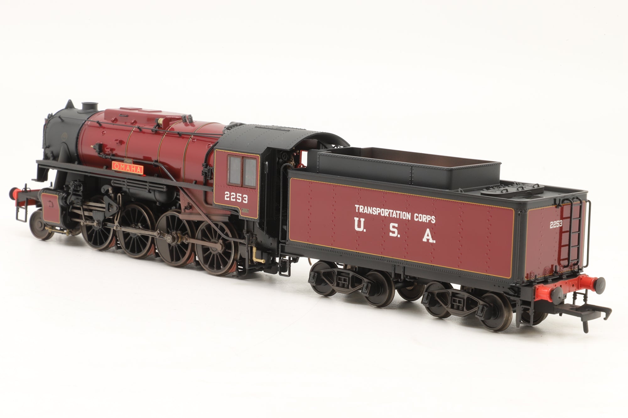 Rapido OO Gauge 926008 USATC S160 2-8-0, ‘2253’, Omaha, Maroon w/Transportation Corps USA on Tender (As preserved) Lightly Weathered & Gloss Finish