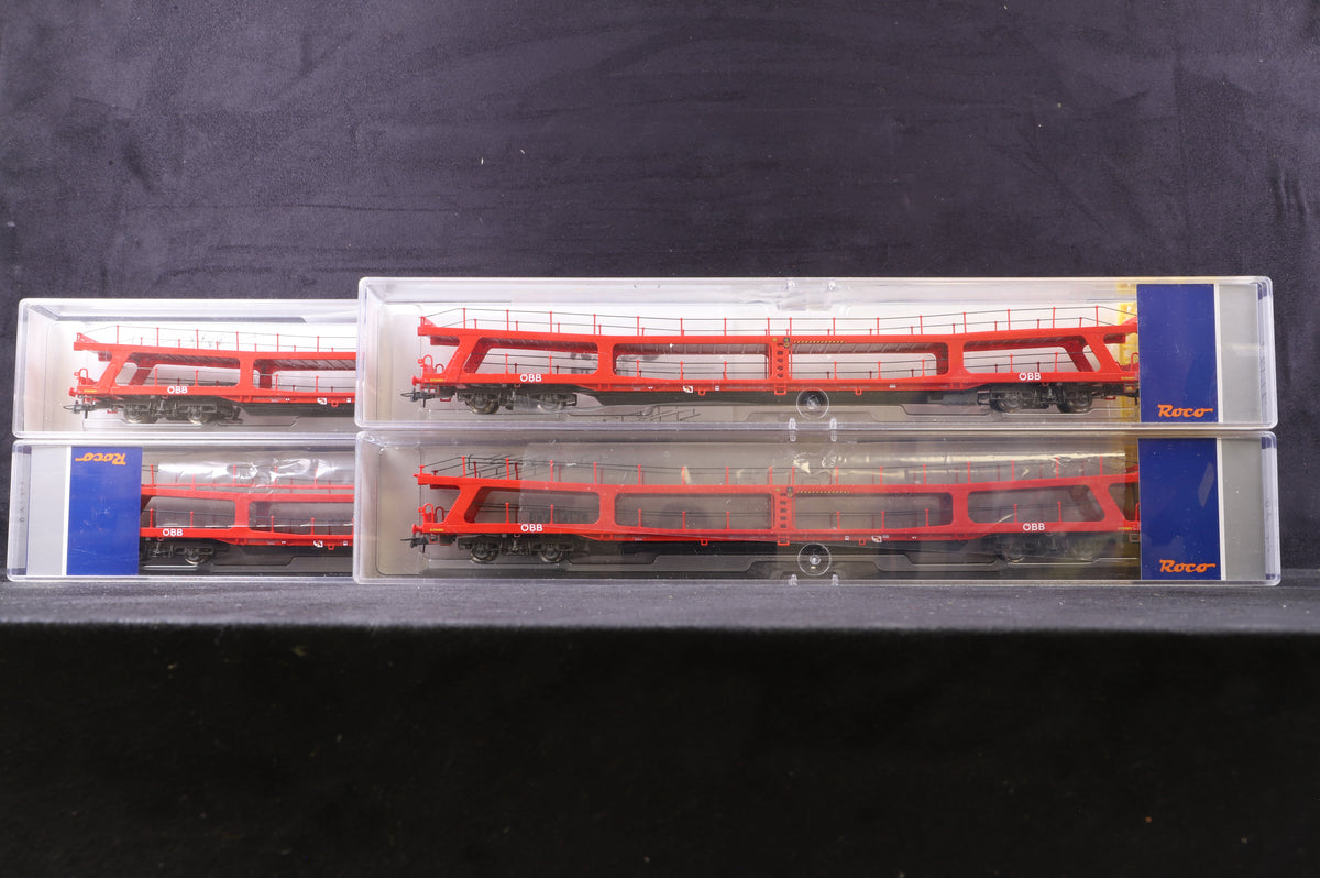 Roco HO 74128 Rake Of 4 OBB Double Decker Car Carrier Wagons
