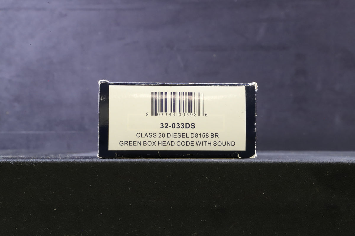 Bachmann OO 32-033DS Class 20 D8158 in BR Green w/ Small Yellow Panels &amp; Head Code Boxes - DCC Sound