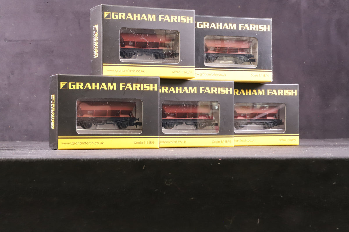 Graham Farish N Rake Of 5 HEA/HSA Hopper Wagons BR Bauxite Inc. 373-502B &amp; 502Cx4